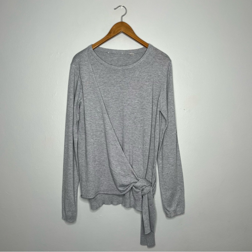 Stitch & Knot Gray Asymmetrical Knot Super Soft Wool Blend Sweater